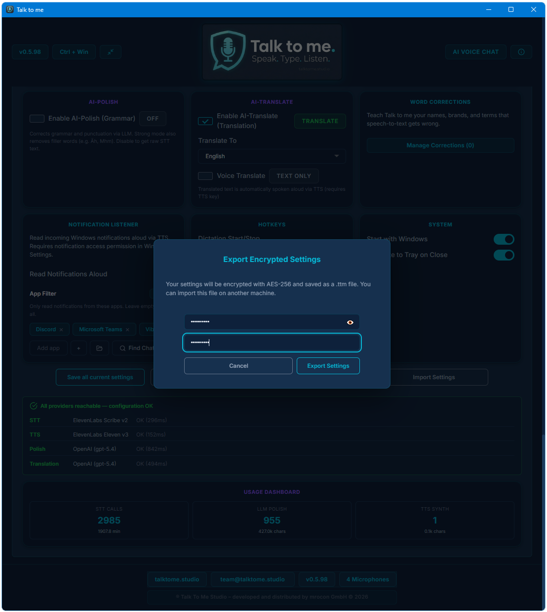 Export Settings